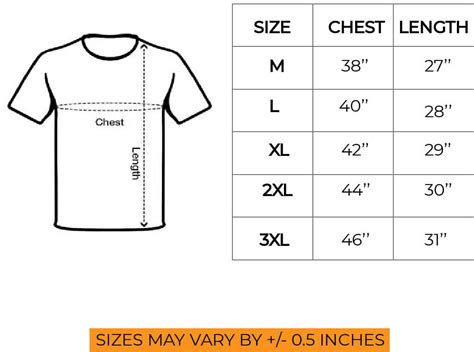 T-Shirt Size Chart in sri lanka