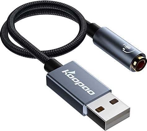 USB to 3.5mm Jack Stereo Audio Adapter, KOOPAO 3.5mm Realtek DAC Chip External Combo Aux ...