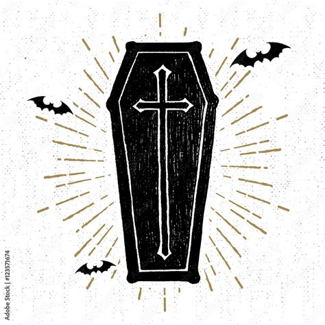 Hand drawn Halloween icon with a textured coffin vector illustration ...