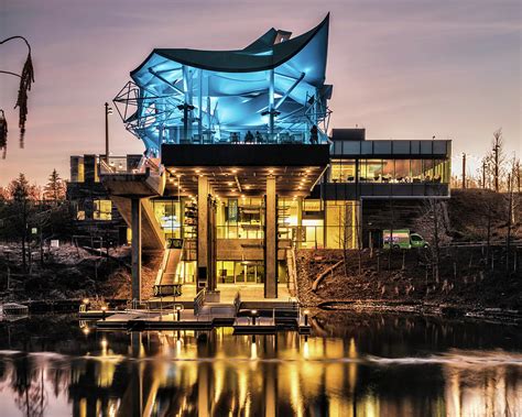 The Tulsa Gathering Place Boathouse At Dusk Photograph by Gregory Ballos