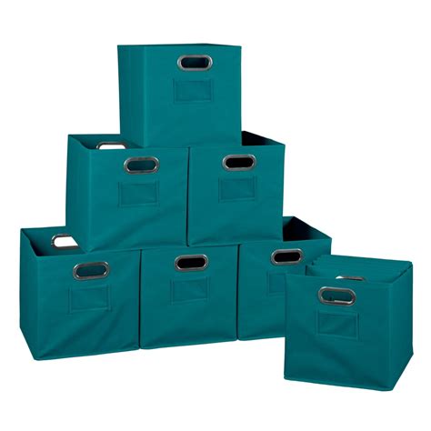 Collapsible Home Storage Set of 12 Foldable Fabric Storage Bins- Teal ...