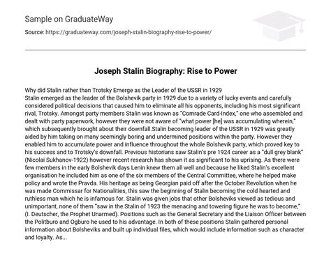 ⇉Joseph Stalin Biography: Rise to Power Essay Example | GraduateWay