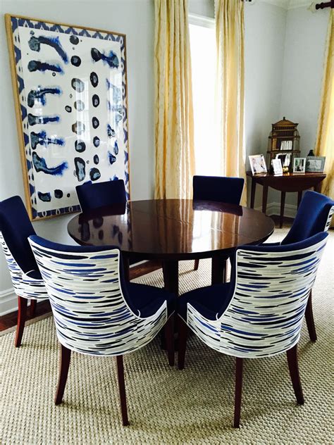 leopold group-designed custom upholstered dining chairs in LULU DK fabric; robert allen 'wool ...