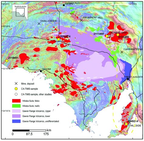 Simplified map of the Gawler Craton showing the distribution of the GRV... | Download Scientific ...