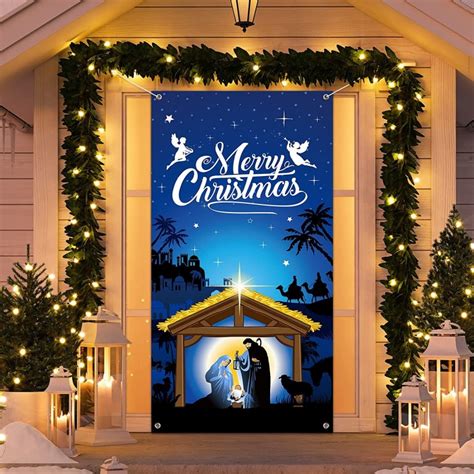 Nativity Christmas Door Cover Decorations Jesus Holy Night Christmas Fabric Door Decorations ...
