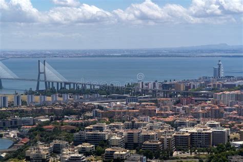 Lisbon Vasco Da Gama Bridge Aerial View Panorama Stock Photo - Image of ...