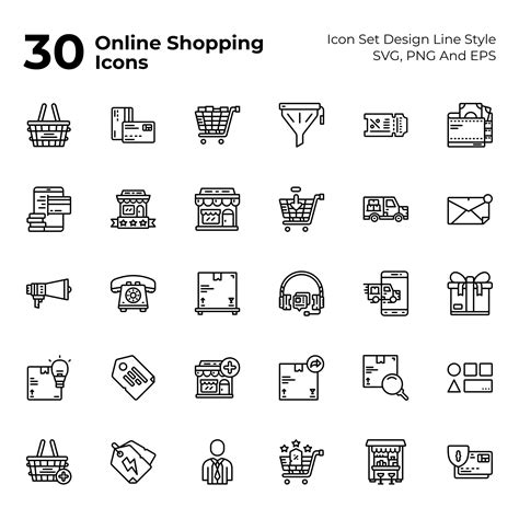 30 Online Shopping Icon Set Line Style – GraphicsFamily