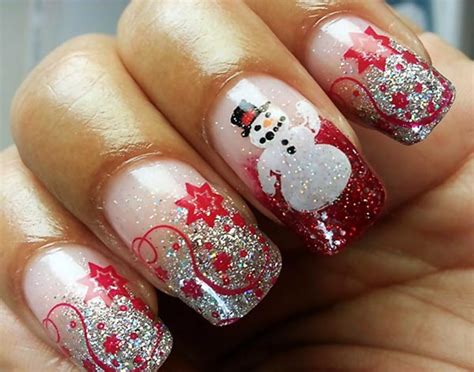 silver glitter gradient snowman christmas nails - Favnails