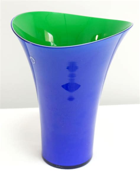 Murano Glass Vase Set by V. Nason and C. Italy, Blue and Green Asymmetric Vases For Sale at 1stDibs