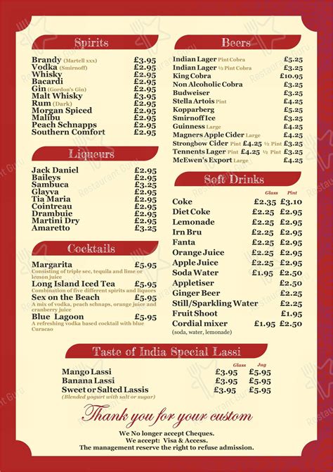 Menu at Taste Of India Rosyth. restaurant, Dunfermline, 130 Admiralty Rd