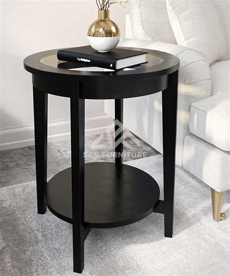 Toula Glass Top Round Black Wood End Table Sanfurniture.ae