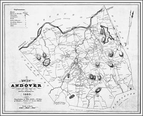 Andover Massachusetts Antique Vintage Map 1830 Black and White ...