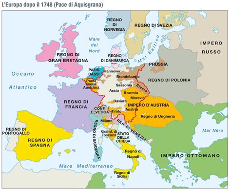 Europe in 1748 (after the treaty of Aachen, following the War of the Austrian Succession, 1740 ...