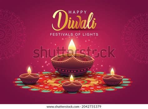 Happy Diwali Greetings Rangoli Decoration Diya Stock Vector (Royalty ...