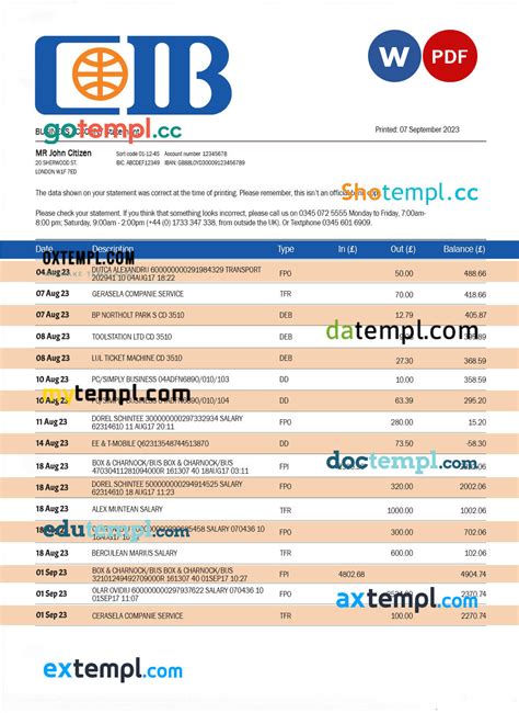 Cib Bank enterprise account statement Word and PDF template - Templ.cc -ready editable templates ...