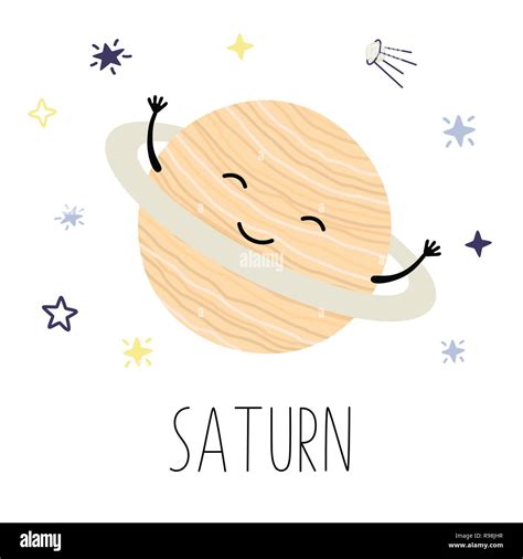 Cute cartoon Saturn, planet, vector character, Solar system Stock ...