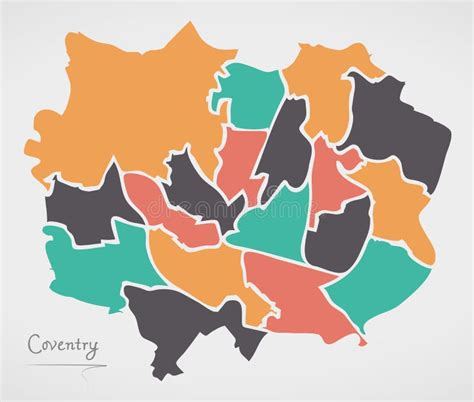 Coventry City Map England UK Labelled Black Illustration Stock Vector ...