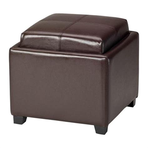 Safavieh Harrison Single Tray Leather Tray Ottoman in Brown | Cymax Business