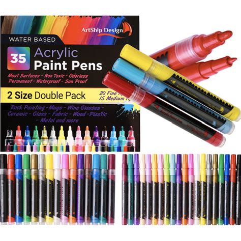 35 Premium Acrylic Paint Pens, Double Pack of Both Extra Fine & Medium ...