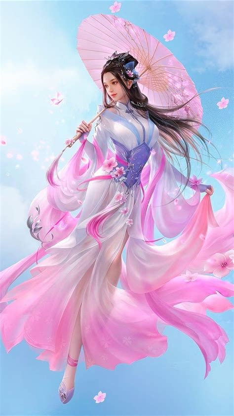 Beautiful Chinese girl, fantasy, pink skirt, retro style, umbrella ,, Chinese Art HD phone ...