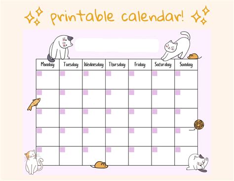 Cute Cat Open Printable Calendar, Digital Download Calendar, Instant Download - Etsy