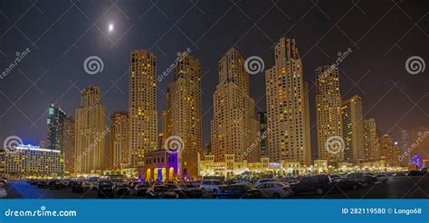 Panoramic Image of Dubai S Marina Skyline at Night Editorial Image - Image of arab, dusk: 282119580