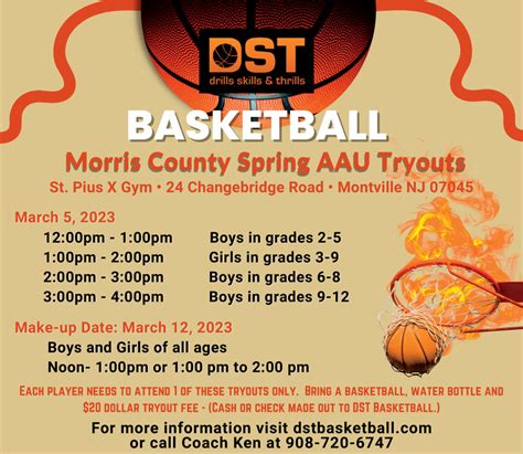 Spring 2023 AAU Morris County Tryouts for Boys & Girls - DST Basketball ...