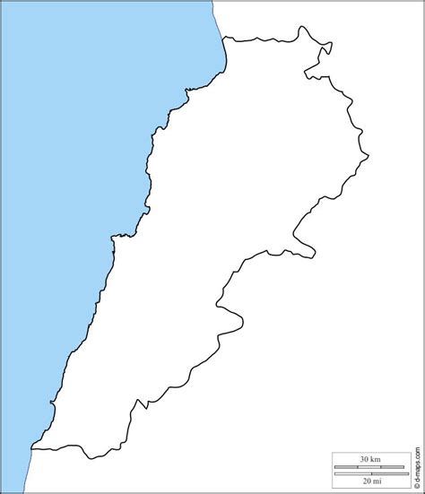 Lebanon map outline - Blank map of Lebanon (Western Asia - Asia)