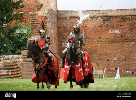 Medieval heavy cavalry knights on military horses presenting Stock ...