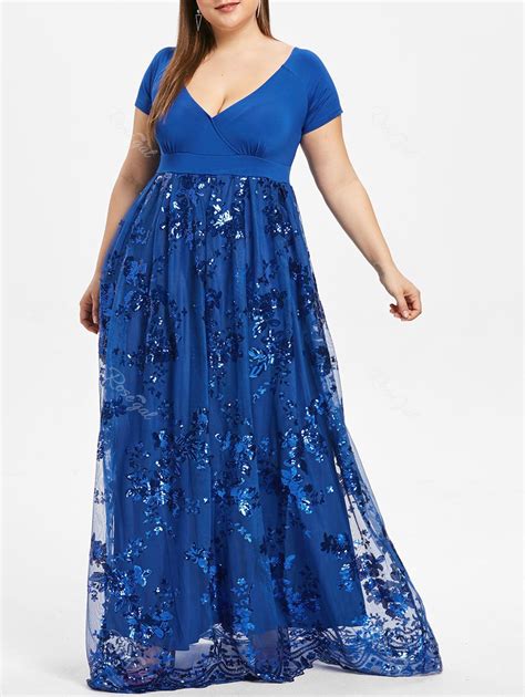[31% OFF] Plus Size Floral Sequined Maxi Prom Dress | Rosegal