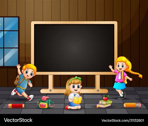 Cartoon kids studying in room Royalty Free Vector Image