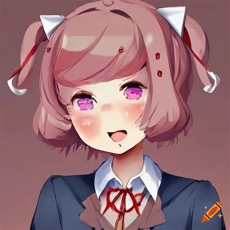 Ddlc natsuki with one excessively long hair bang crossing her face with ...