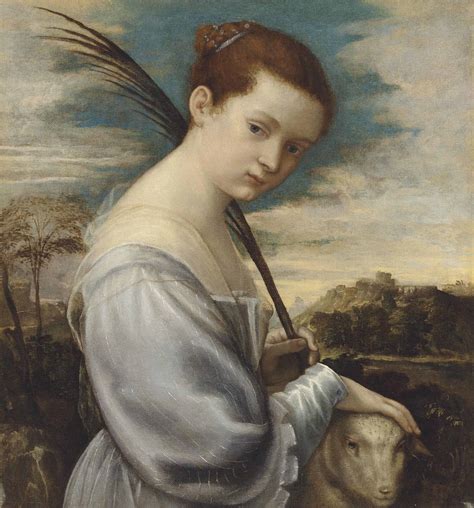 Circle of Tiziano Vecellio, called Titian (Pieve di Cadore c. 1485/90-1576 Venice) , Saint Agnes ...