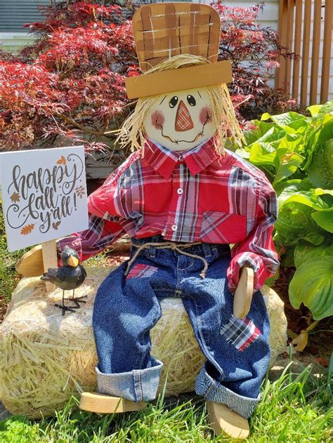 Sitting Scarecrow,, Wooden Scarecrow, Porch Sitter, Fall Decorations, Fall Home Decor, Sitting ...