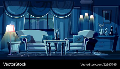 Cartoon living room at night interior Royalty Free Vector