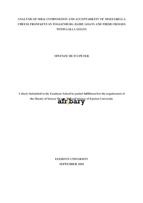 Analysis Of Milk Composition And Acceptability Of Mozzarella Cheese From Kenyan Toggenburg Dairy ...