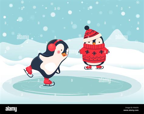 Penguin ice skater cartoon. Penguin isolated illustration Stock Photo ...