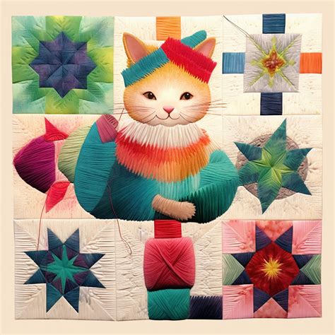 Granny Square Quilt Cat Art Free Stock Photo - Public Domain Pictures