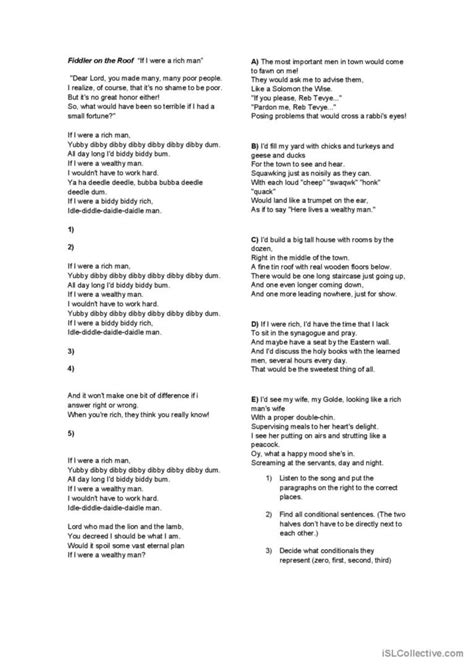 Conditionals - If I Were a Rich Man…: Deutsch DAF Arbeitsblätter pdf & doc