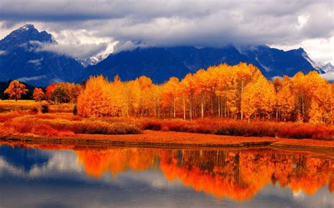 Fall Not Go Away, Orange, Lake, Mountain, Sky, Wallpaper ...