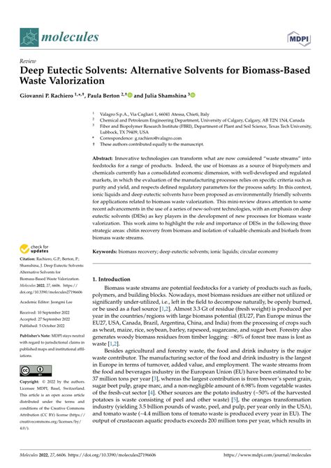 (PDF) Deep Eutectic Solvents: Alternative Solvents for Biomass-Based ...