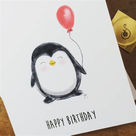 Penguin Birthday Card Penguin Card Made on Recycled Paper - Etsy