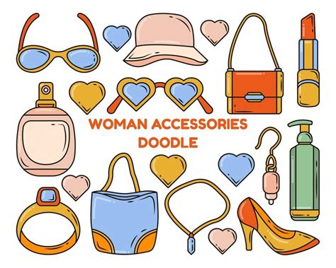 Set of hand drawn woman accessories cartoon doodle set illustration ...