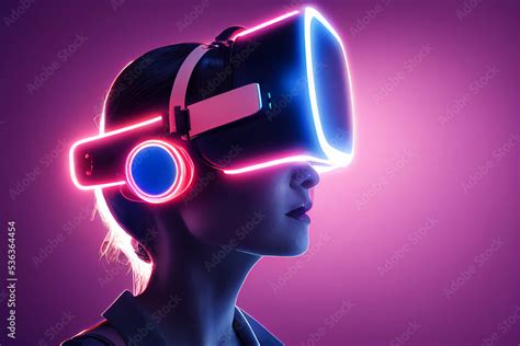 woman wearing virtual reality glasses VR headset, virtual reality, future technology concept ...