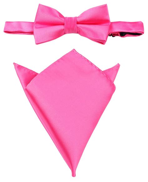 Matching Bow Tie Pocket Square Combo Hot Pink Solid Color by OTAA