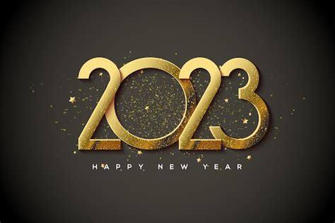 Premium Vector | Happy new year 2023 with stacked gold numbers