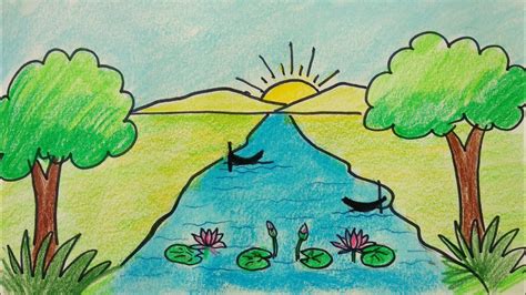 Easy River Scenery Drawing for Beginners | How to Draw Simple Nature Scenery Step by Step - YouTube