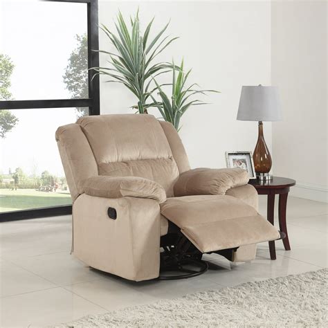 Brush Microfiber Rocker and Swivel Recliner Living Room Chair, Beige ...