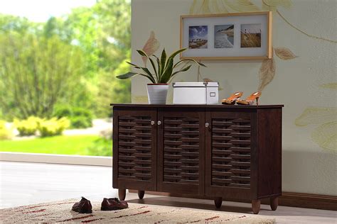 3-Door Solid Wood Shoe Storage Cabinet Entryway Brown Boots Shoes Rack ...