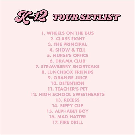 K-12 tour setlist🧚🏼‍♀️